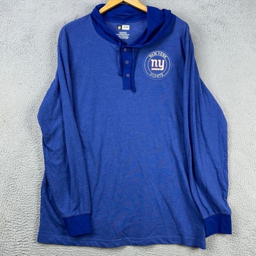 New York Giants Mens Hoodie Sweatshirt 2XL Blue Button Pullover NFL Team Apparel